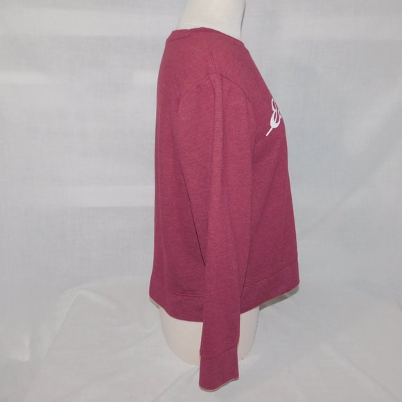 Eddie Bauer Womens M Wine Burgundy Crop Crewneck Spellout Sweatshirt - Picture 6 of 10